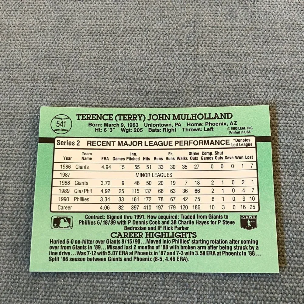 1991 Donruss Philadelphia Phillies Baseball Card Trading Card